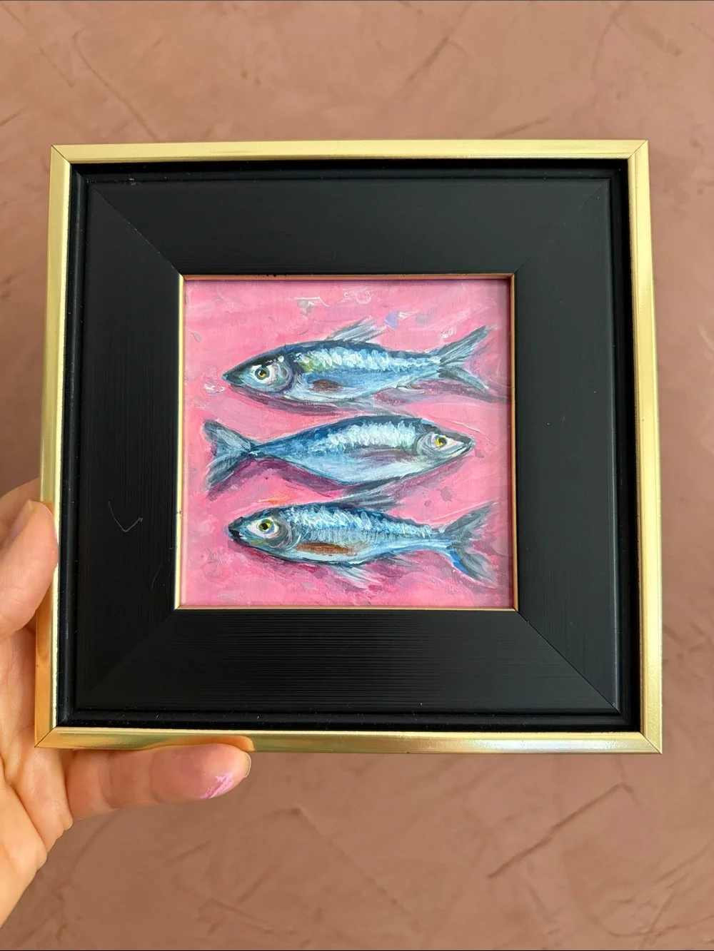 Framed Fish Artwork in Pink & Blue - Petite Aquarium Accent